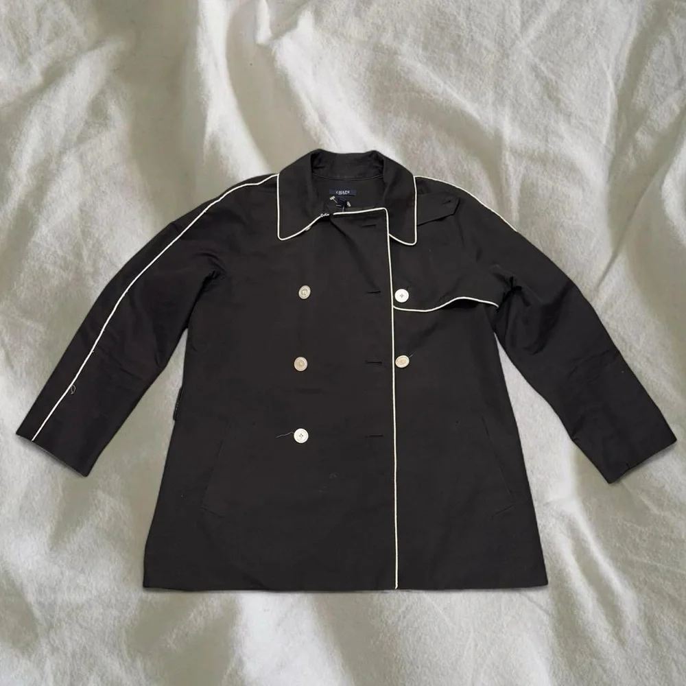 Chaps Black Trench Coat with White Trim - Picture 1 of 7